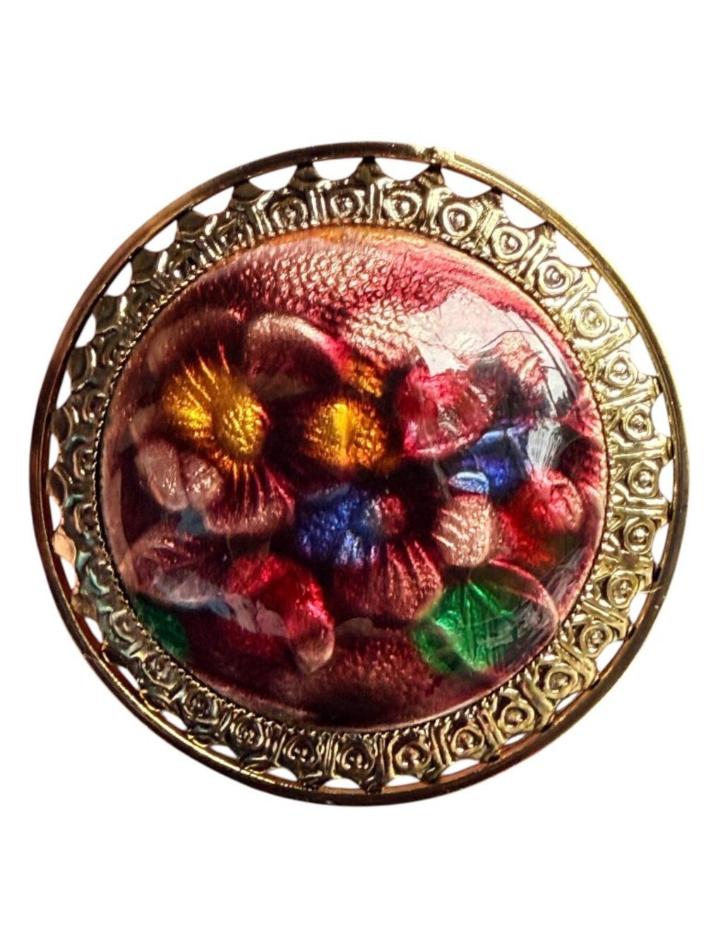 Vintage Reverse Carved Lucite Brooch Gold Tone Floral Pin 1950s New Old Stock